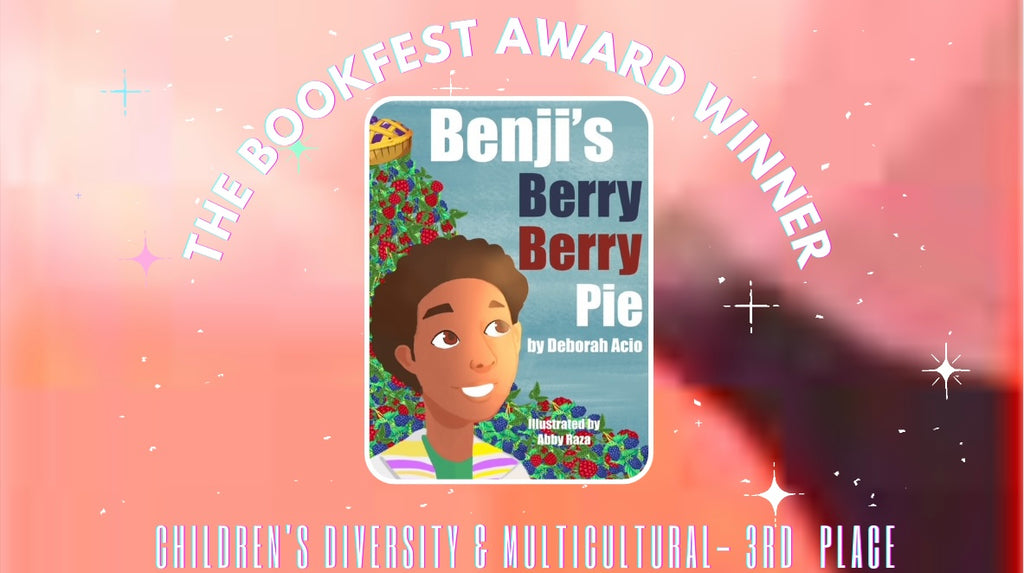 Book cover of Benji’s Berry Berry Pie.  It shows that it took Third Place for Children’s book in the Diversity & Multicultural Category for The Bookfest Award 2023.